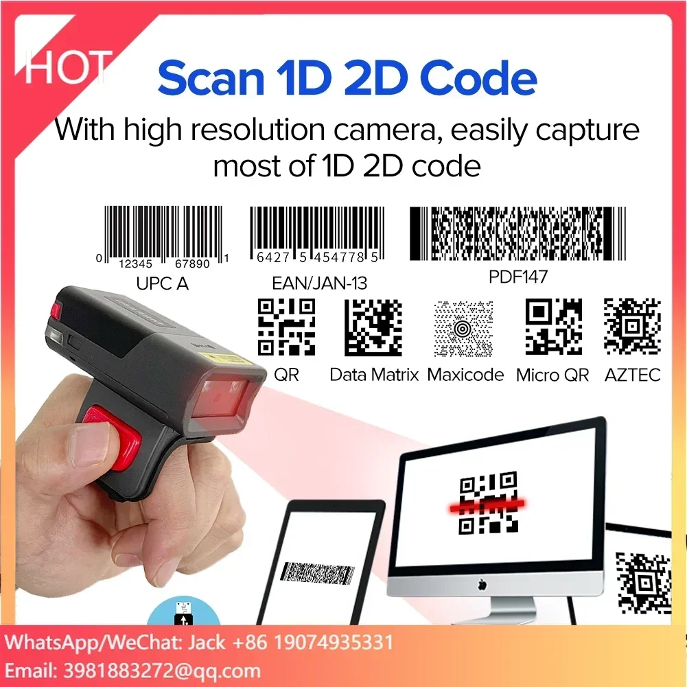 MEFERI MS300R Wireless Bluetooth Mini Finger Qr Bar Code Reader Portable Wearable Ring Barcode Scanner