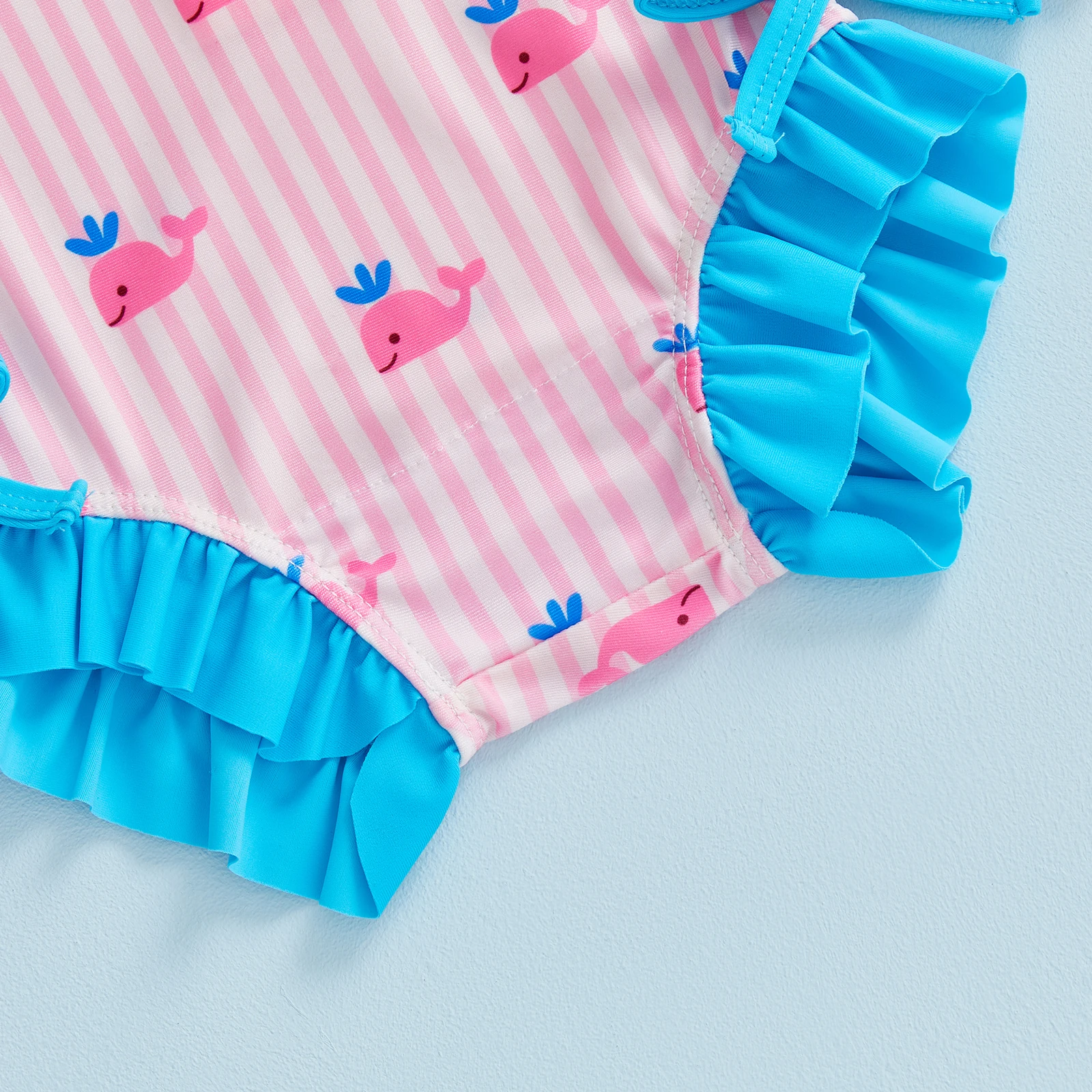 طفلة طفح الحرس ملابس السباحة وقبعة 2 قطعة مجموعة شريط الحوت طباعة طويلة الأكمام جولة الرقبة رومبير ملابس السباحة