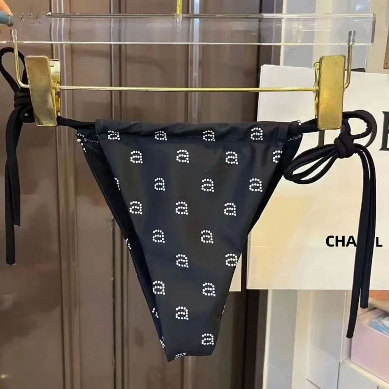 Biquíni impresso para mulheres, maiô sexy tanga, estilo praia, swimwear bandagem, marca de luxo, designer, Wang, cuecas sexy, 2024