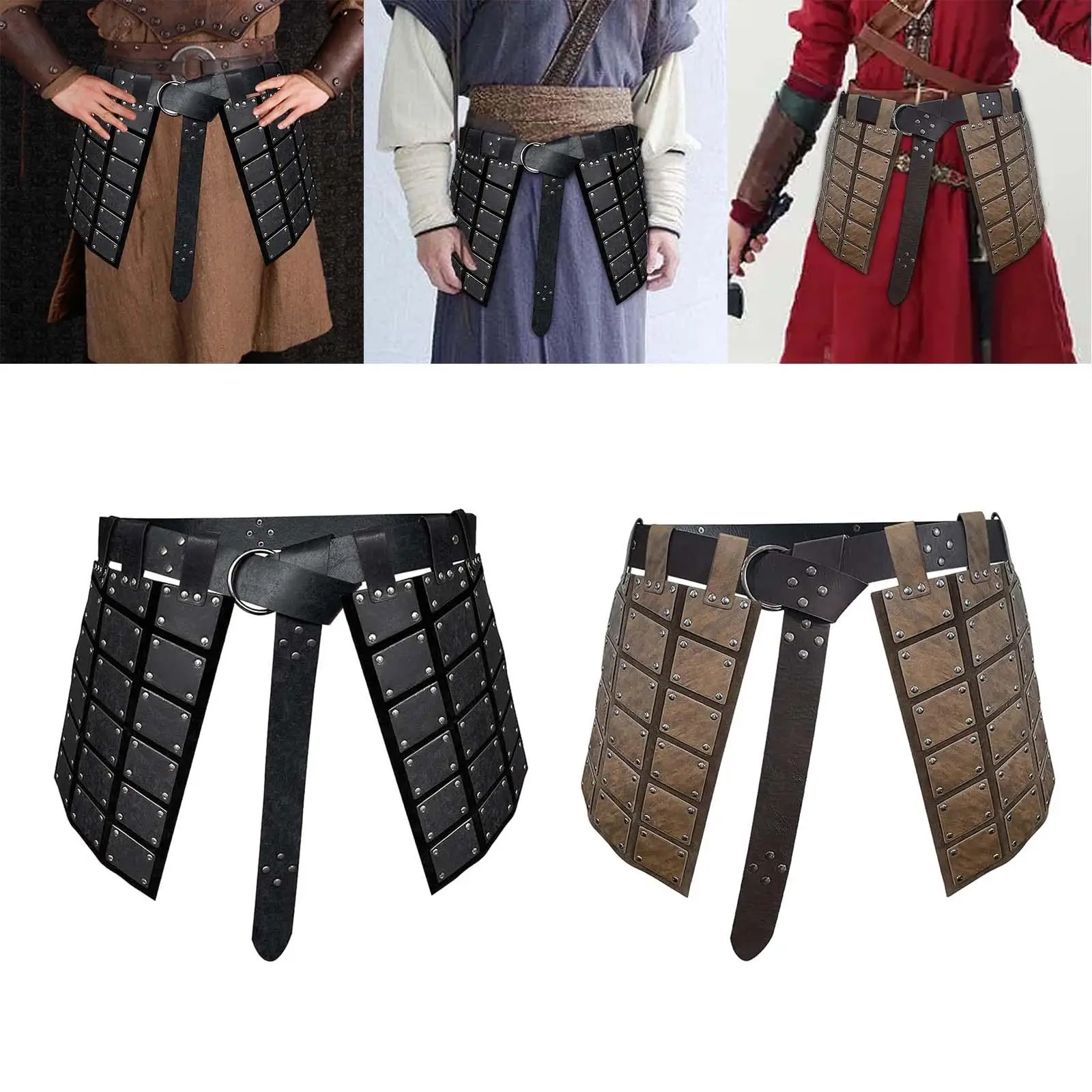 Armadura medieval de coxa de couro PU para homens, roupas cosplay de Halloween, fantasia retrô, cintura dupla face, cinto para quadrinhos