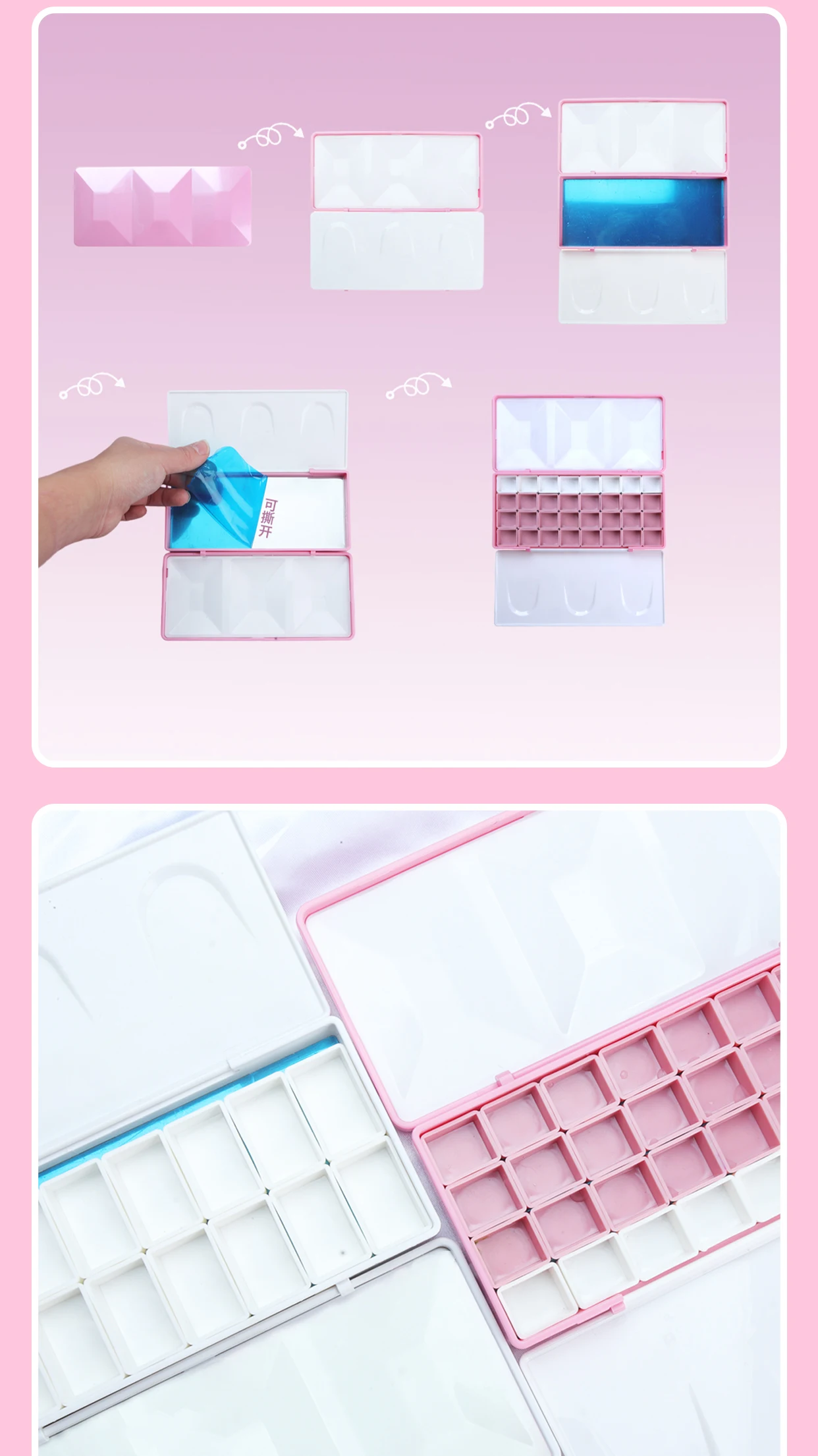 SeamiArt 1 Stück Großformatige Emaille-Imitat-Diamant-Reisepalette mit 32 Magnet-Halbpfännchen für Aquarellfarben-Unterverpackung – Detail 5