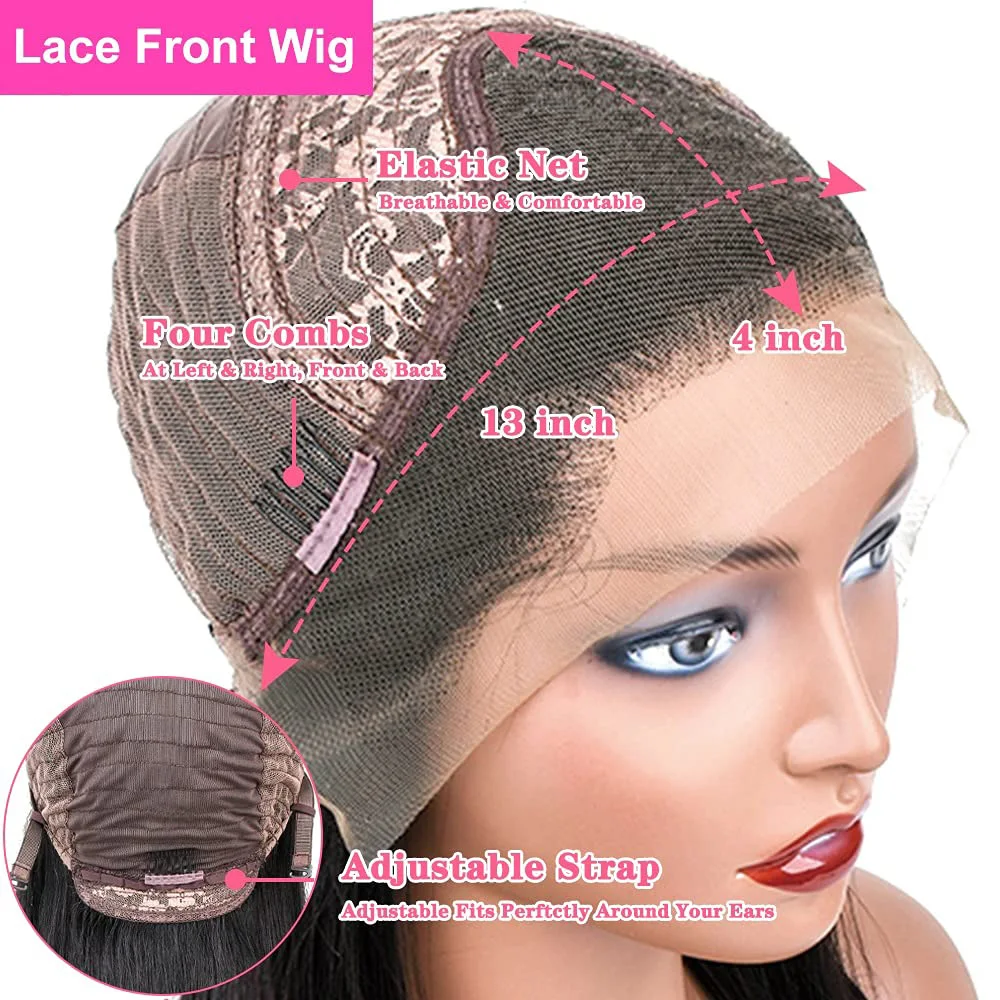 Parrucche anteriori in pizzo diritto crespo capelli umani 13x4 parrucca anteriore in pizzo trasparente capelli umani con Pre pizzicato 200% densità Yaki dritto