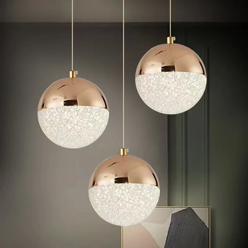 Nordic Creative Crystal Sand Ball Led Chandelier Living Room Apartment Villa Hanging Lamp Luxury Staircase Decor Pendant Lights