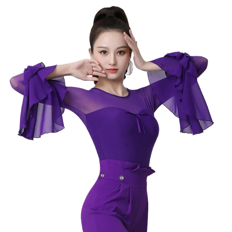 

2026 Woman Dance New Top Round Neck Long Sleeve Ballroom Dance Modern Dance Practice Leotard ZY158-3