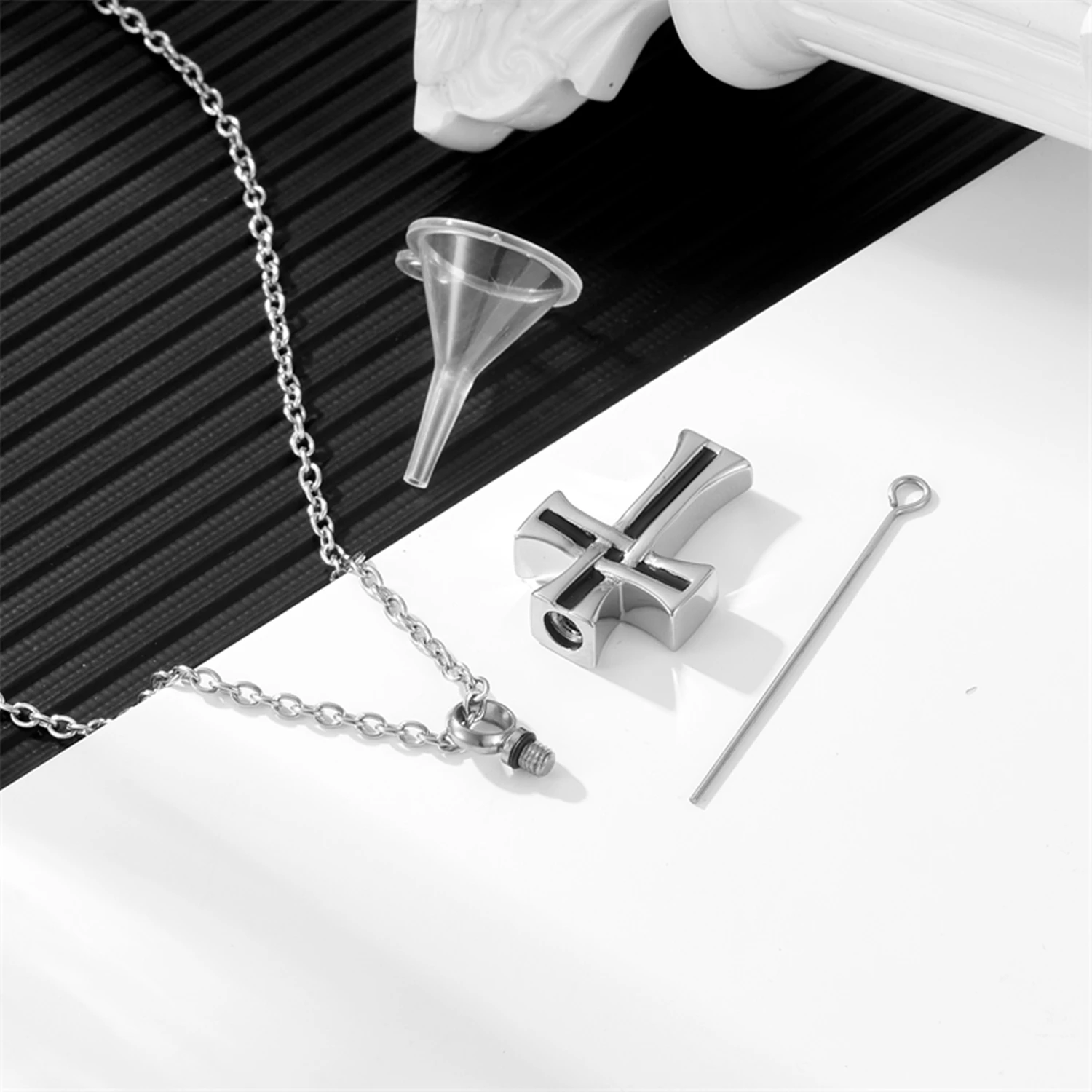 Stainless Steel Cross Cremation Necklace - Ashes Pendant for Human Ashes, Memorial Urn Jewelry Keepsake with Secure Seal
