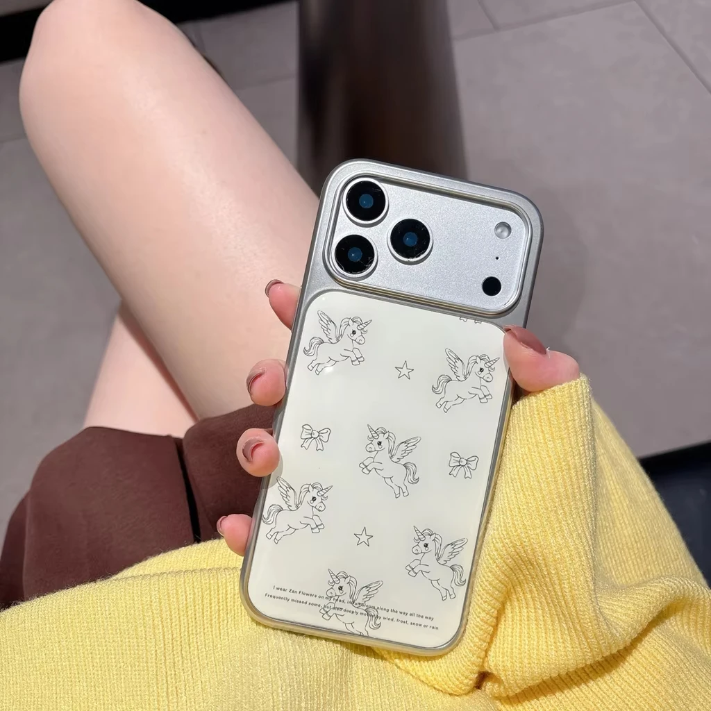 

Мультяшная линия Единорог Звезда Бант Гальванический капельный клей Чехол для телефона для iPhone 17 Air 16 Pro Max 15 14 Plus 13 12 11 Задняя крышка