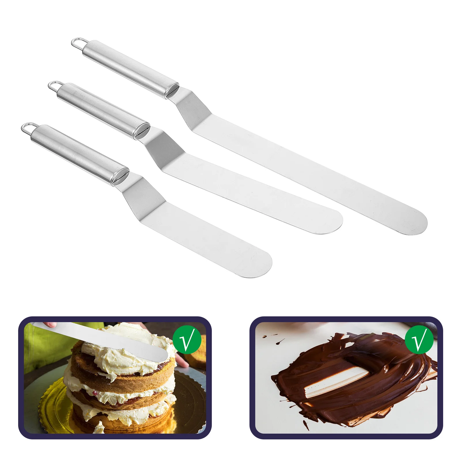 

3Pcs Stainless Steel Cake Spatula Set Reusable Nonstick Baking Tools Easy to Clean Silver Cream Spatula Stainless Steel Scraper