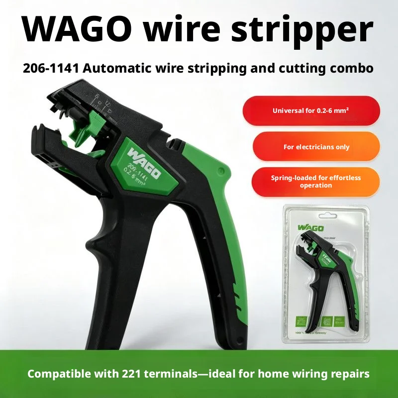 206‑1141 Wire Stripper Pliers WAGO Quick‑Strip Automatic Stripping & Cutting Tool 0.2‑6mm² Electrician Hand Tool
