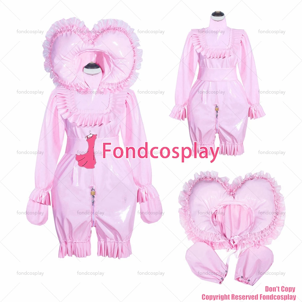 Fond cosplay erwachsene sexy cross dressing sissy maid kurz französisch abschließbar rosa dünn pvc stram pler haube overall cd/tv [g4012]