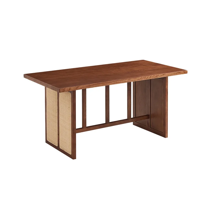 #Nordic simple rattan solid wood rectangular dining table and chair combination small apartment