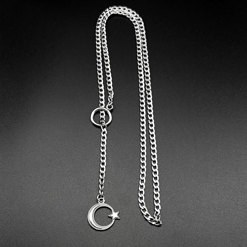 Islamischer arabischer Stern-Halbmond-Anhänger, O-Ring, lange Kette für Damen und Herren, Edelstahl, verstellbare Y-Halskette, Schmuck, Geschenk – Detail 7
