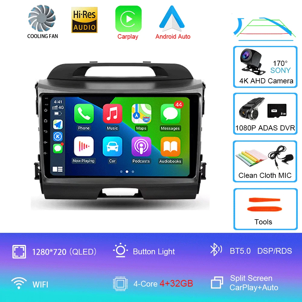 Android 16 Autoradio Draadloze CarPlay Auto voor KIA Sportage 3 2010-2015 2016 4G + WIFI Multimedia Video Player GPS 2din Autoradio