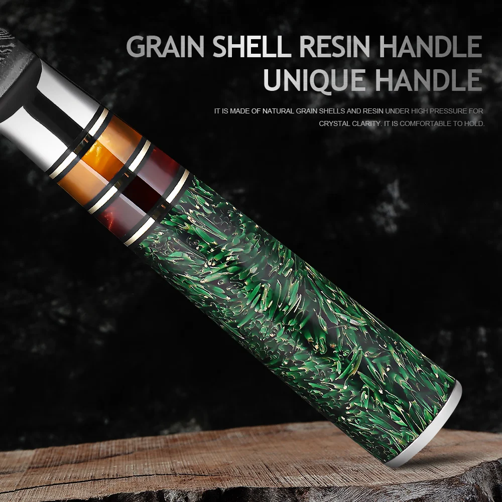 XITUO 1-8 Piece 67 Layers Damascus Steel Kitchen Knives Sharp Cut Food Multipurpose Green Grain Shell Resin Handle Kitchen Knife