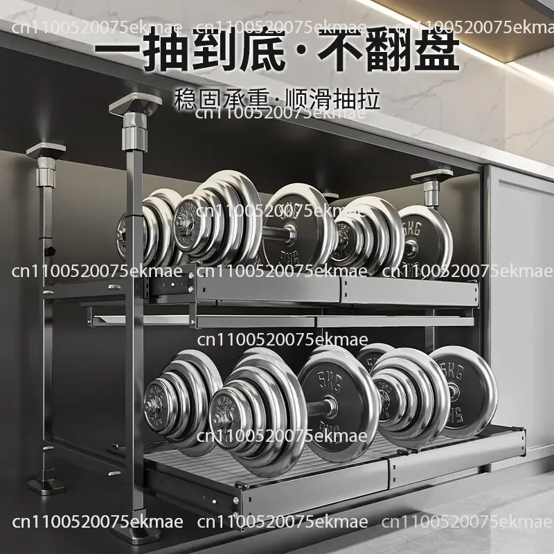 No Punching Kitchen Cabinet Stainless Steel Pull Basket Double Drawer Type Bowl Basket Kitchen Cabinet Storage Dishes