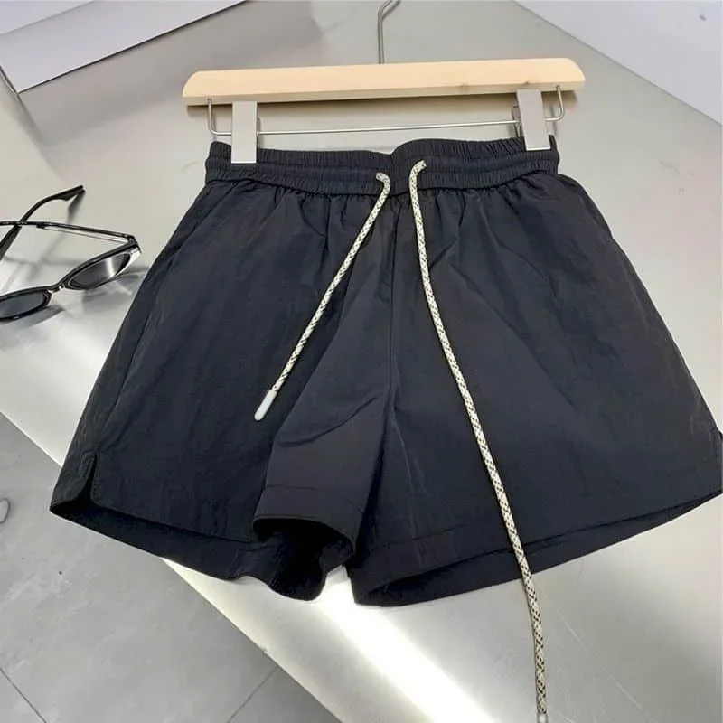 

Pop Solid Shorts Women Casual Loose Parachute A-line Wide Leg Shorts Safari Style Elastic Waist Hot Pants Streetwear Women Cloth