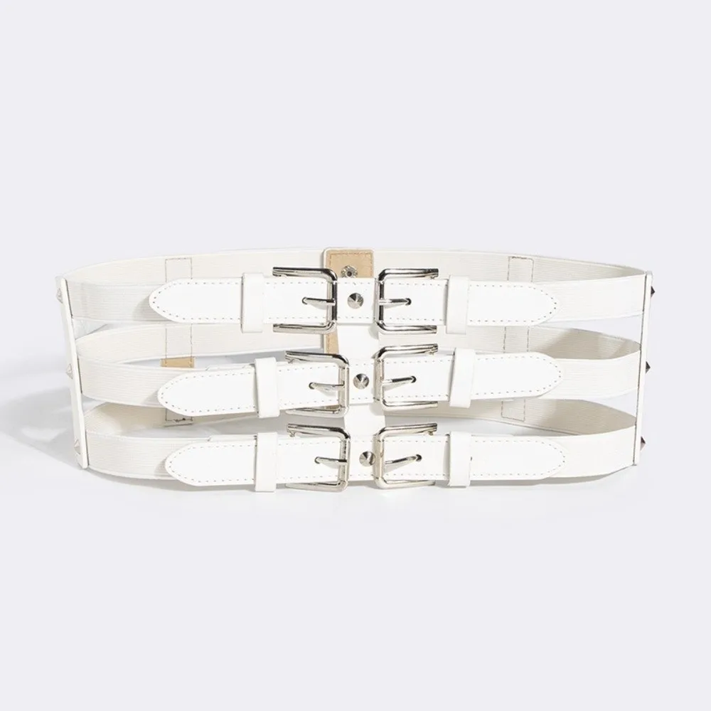 High Quality Three Row Buckle Waistband Belt Punk Style Wide Elastic Waist Belt Slim Fit Versatile Women's Waist Belt for Women