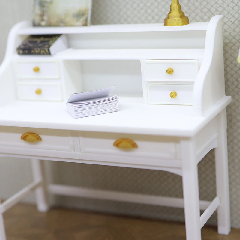 Escritorio de escritura simulado para casa de muñecas, modelo de muñeca, escritorio para el hogar, sala de estudio, muebles de decoración, accesorios de decoración de escena de casa de muñecas, 1/12