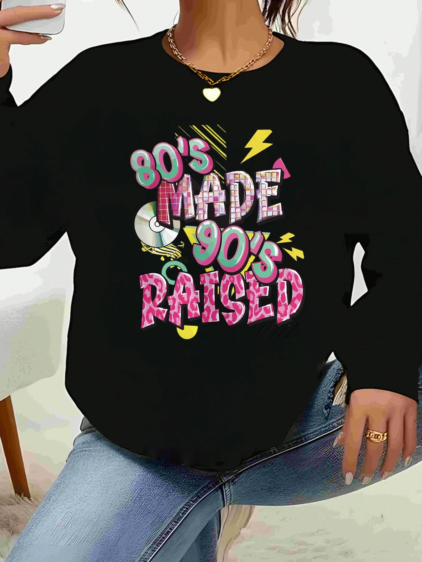 

Сделано 80-х годов, повседневная одежда с длинными рукавами и графическим принтом 90-х годов для женщин и девочек