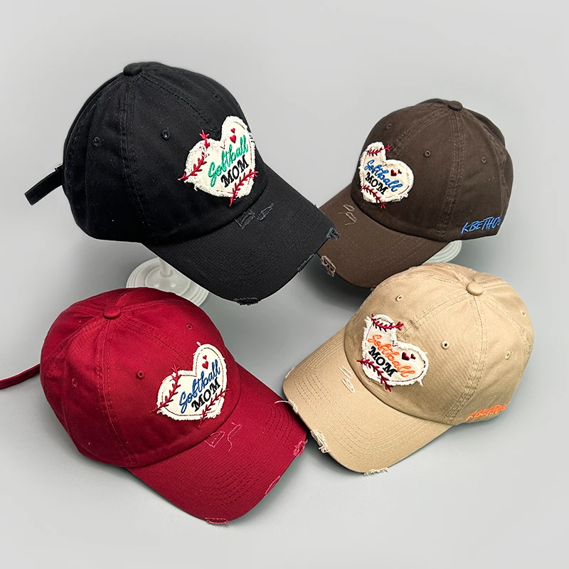 Broken Style Love Embroidery Baseball Hats Distress New Unisex Breathable Retro Sunshade Versatile Korean Fashion Peaked Caps