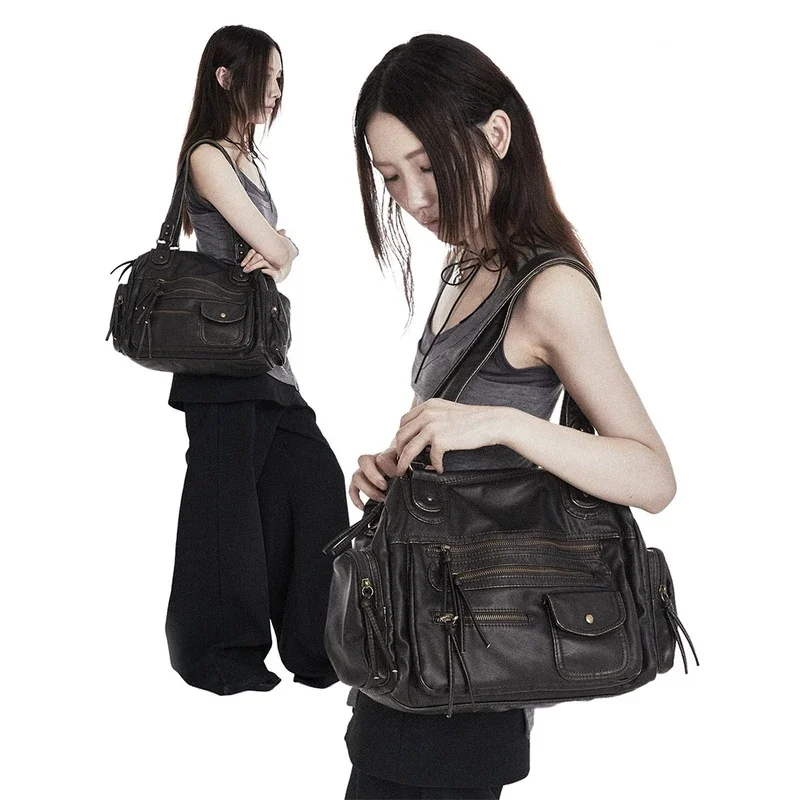 Y2K Tote Bag Unisex Motorcycle Large Capacity Commuting Soft Crossbody Modern Urban Shoulder Bag Saddle Hot Girl Durable