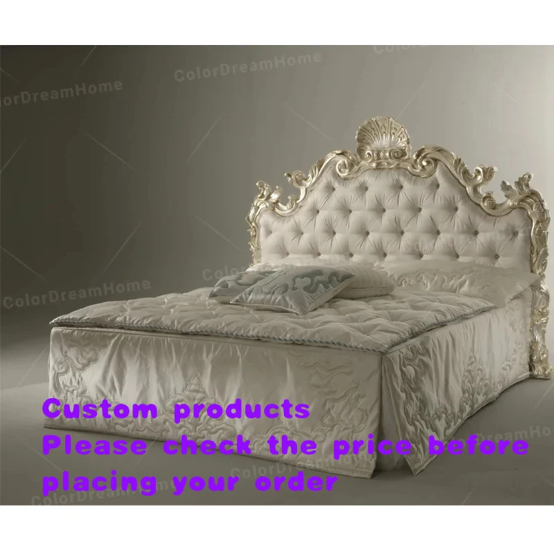 custom.Elegant Hand Carved Bed Frame Sculpted White Wood Luxury Hotel Grade Furniture Double Bedroom