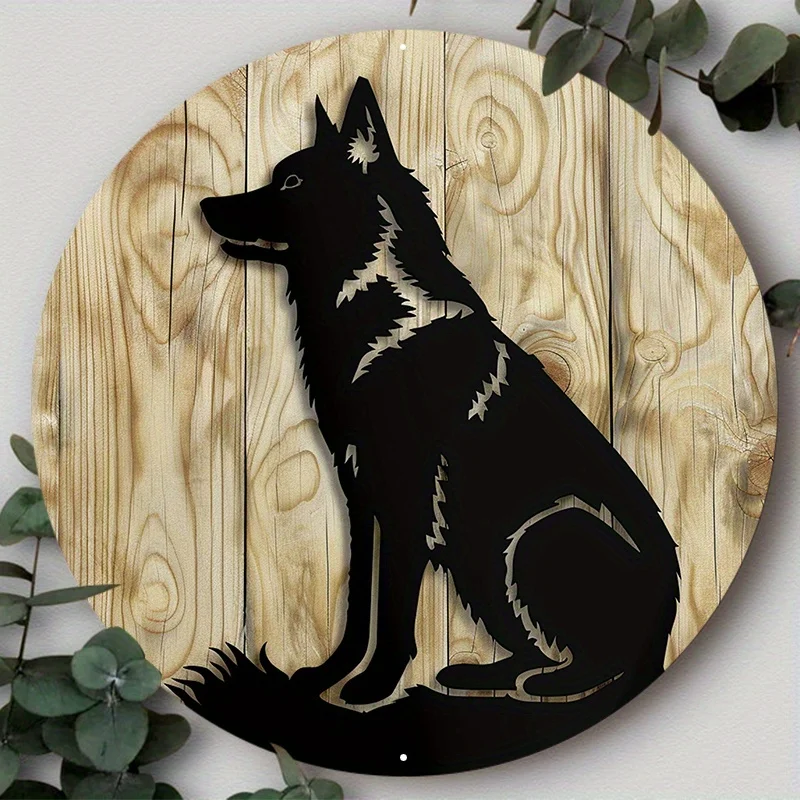 

Round Aluminum Metal Sign, 2D Flat Dog Pattern Wreath Sign for Door, Home Decor, Wall Art Decor, Suitable for Various Scenarios