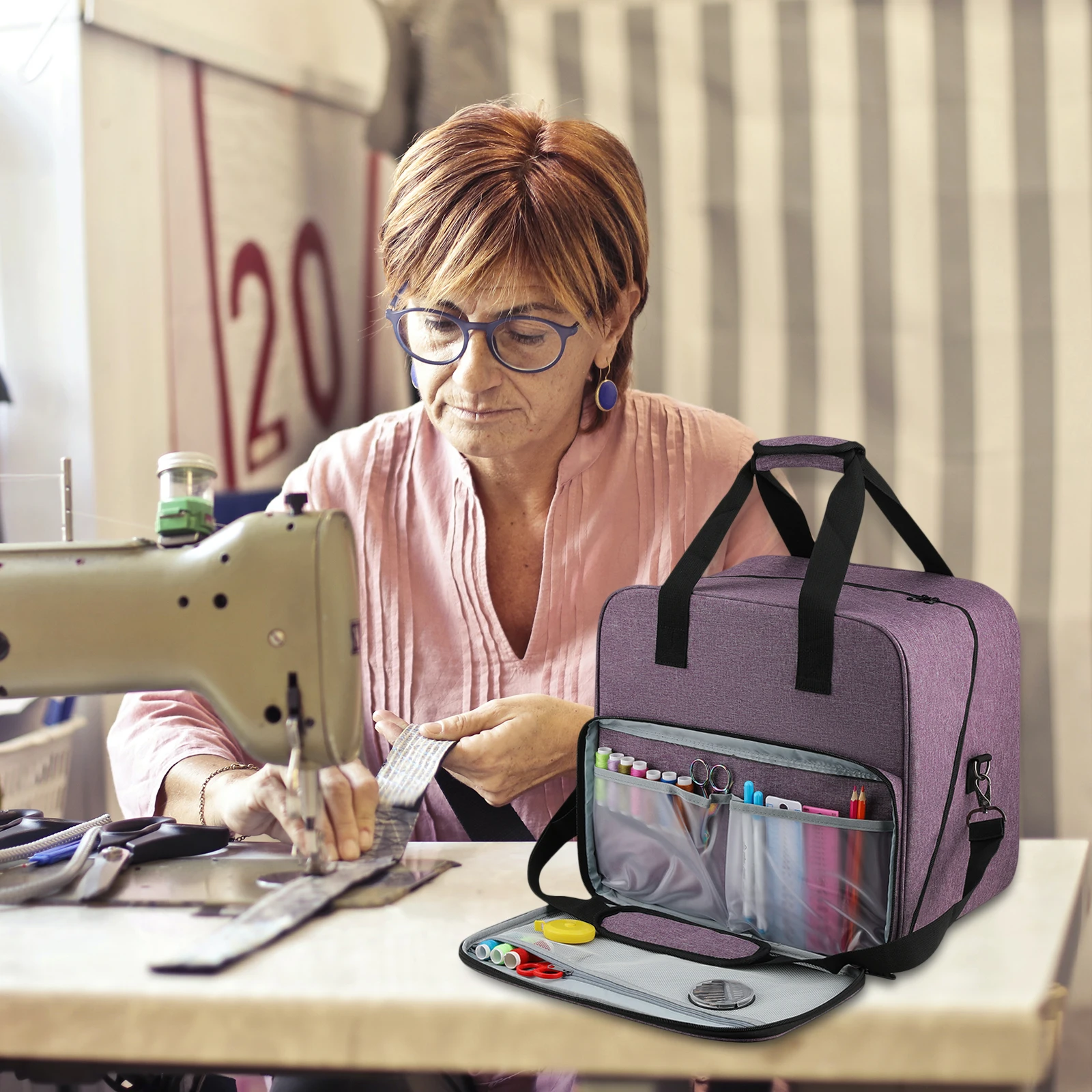 

Durable Carrying Case Tote Storage Container Oxford Cloth Sewing Machine Storage Bag Large Capacity Lightweight Travel Portable