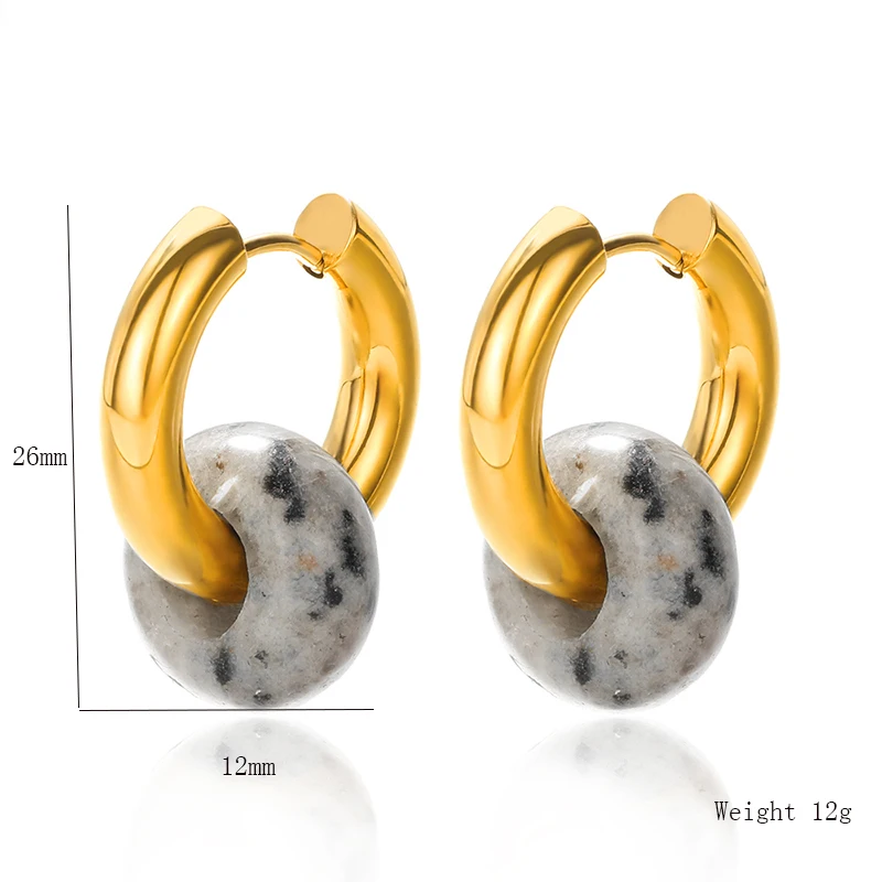 Natural Stone Drop Earrings for Women Stainless Steel Gold Color Opal Round Earrings Wedding Christmas Jewerly Gift 2023 Femme