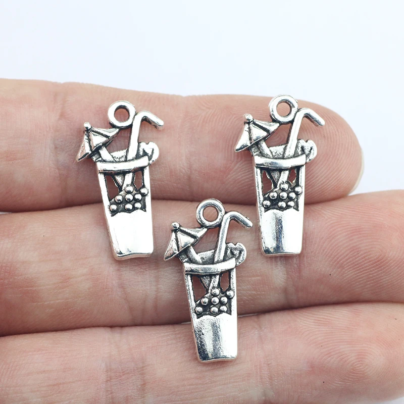 Newest 20Pcs 12*23mm Antique Silver Color Drink Tibetan Charms Cute Necklace Pendant Accessory Charms For Jewelry Making Gifts