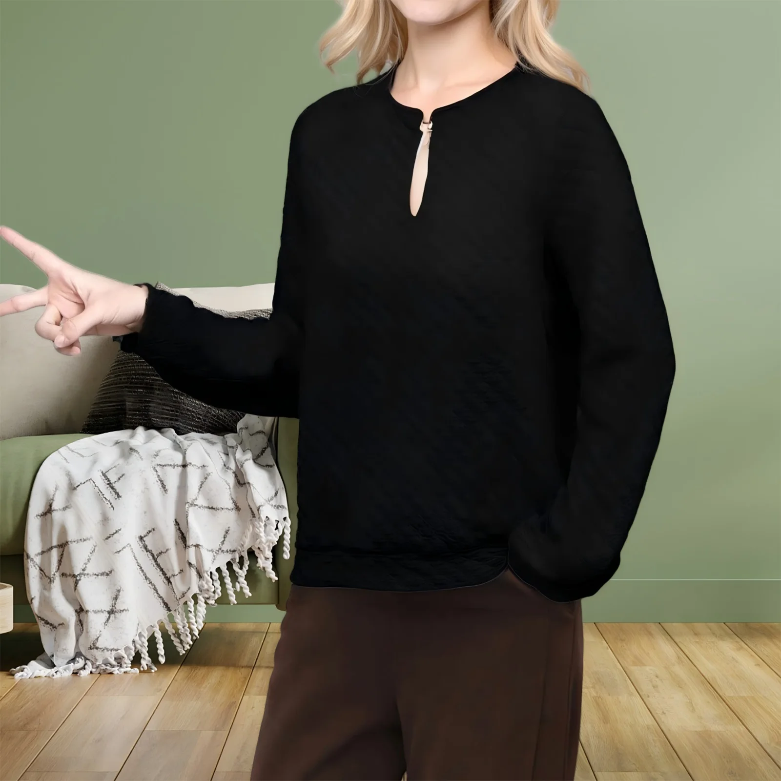 春秋の女性のルーズスウェットシャツカジュアル長袖 V ネックシンプルなプルオーバートップス