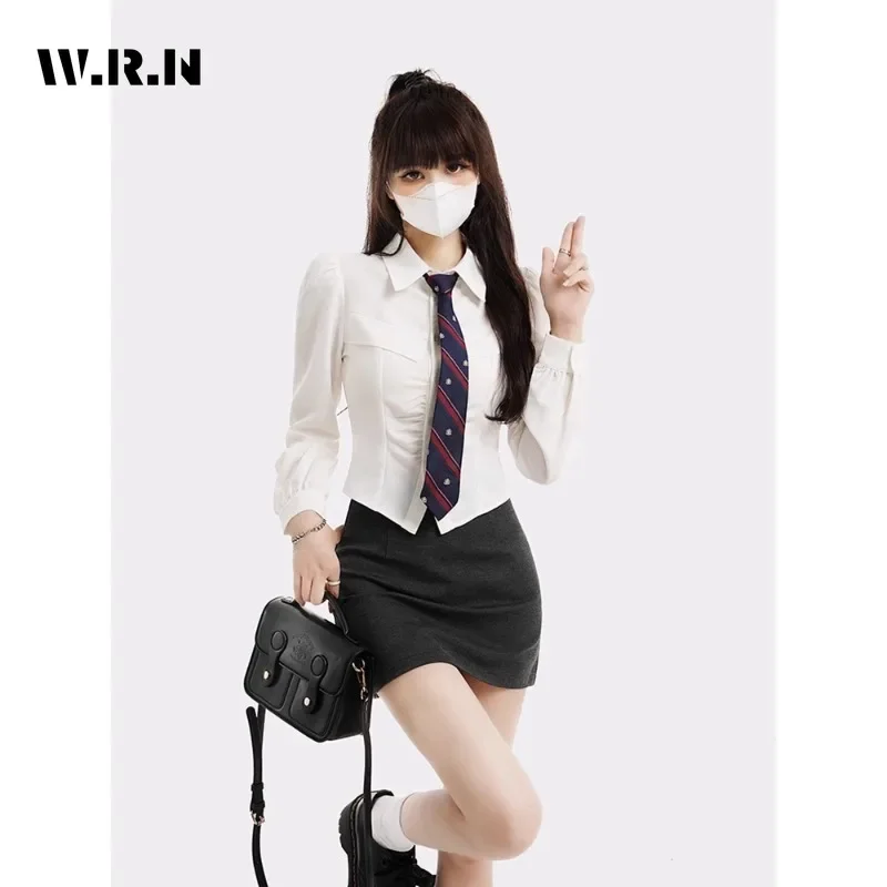 

Hotsweet Solid Short Blouse Women Single Breasted Lapel Top 2024 Spring Summer Korean Lantern Sleeve Slim Shirt Female Clothes