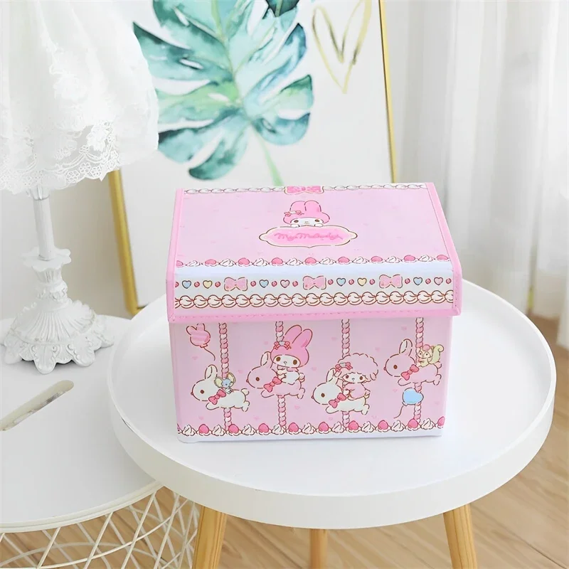 Sanrio Kawaii Hello Kitty Storage Box Cartoon My Melody Car Trunk Home Wardrobe with Cover Finishing Box Exquisite Jewelry Gift