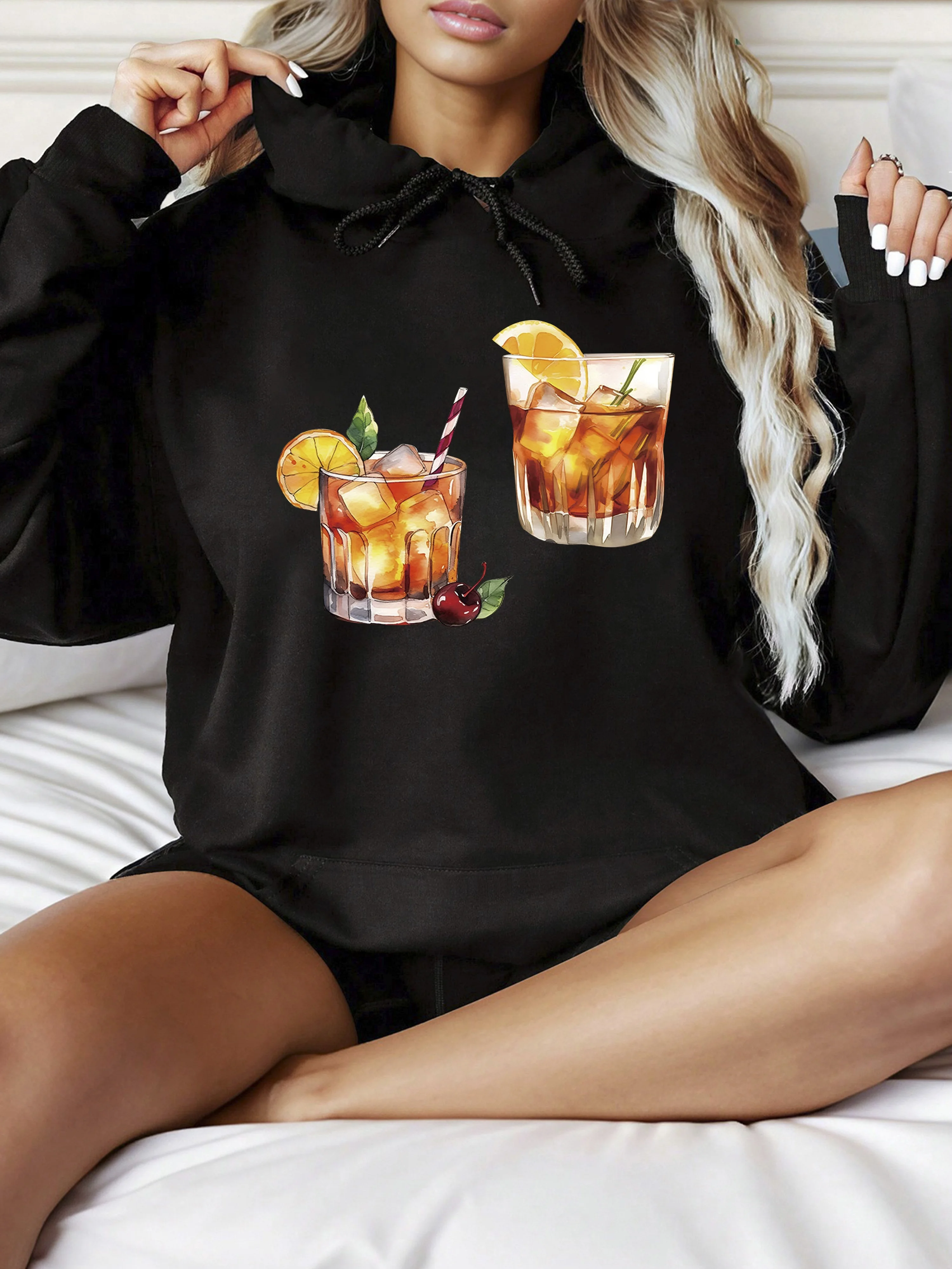 

Cocktail Graphic Printing Autumn and Winter Cotton Men's and Women's Hoodies Casual Outdoor Street Sports Training Brand Trend