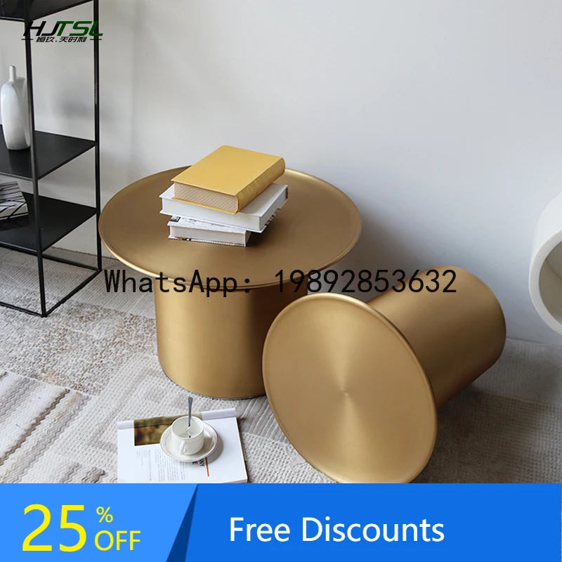 

YFY Modern Light Luxury Round Metal Coffee Table Set Small Apartment Living Room Side Table Movable Designer Corner Table