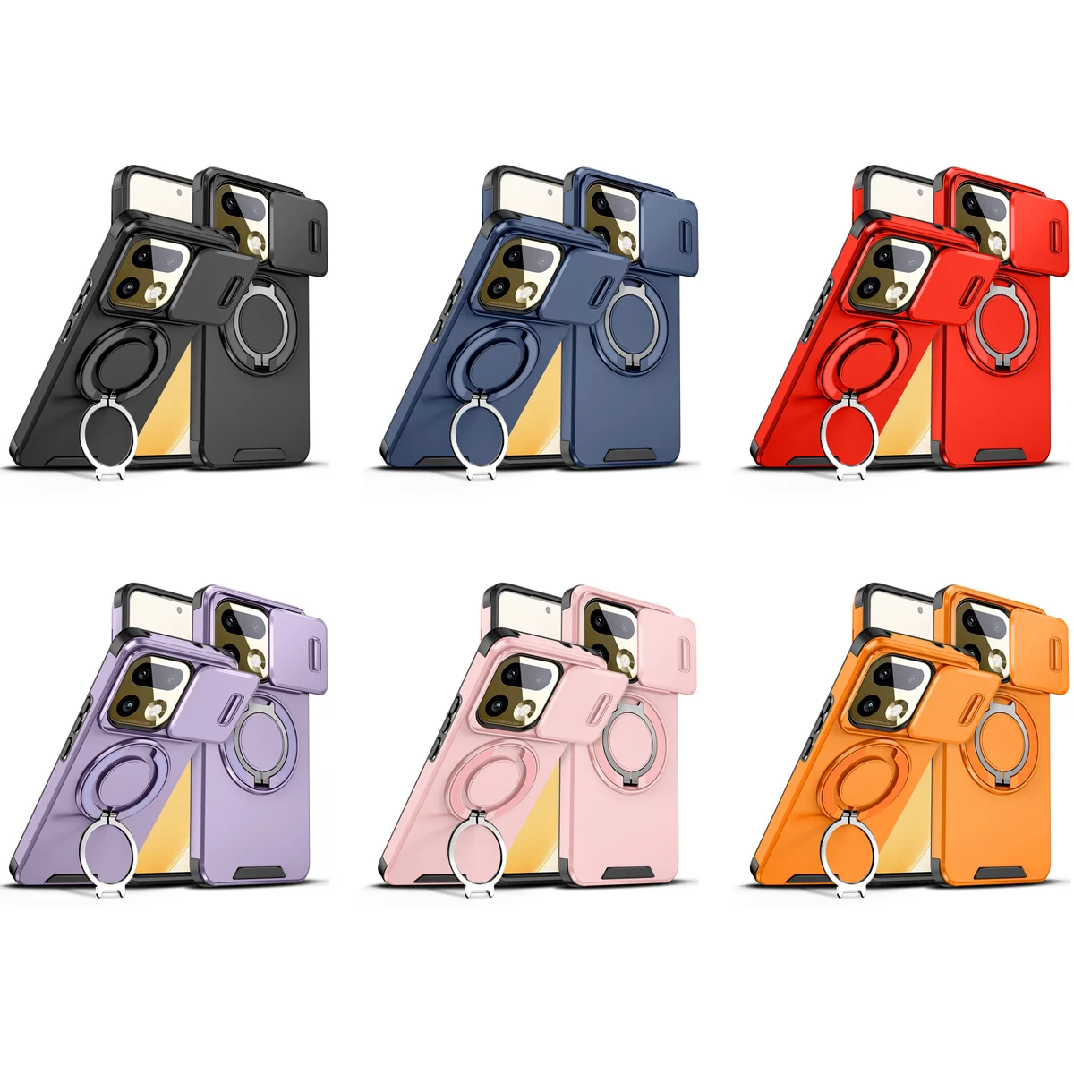 

Ударопрочный гибридный двухслойный чехол-подставка с кольцом для Realme 16 Pro Plus 15, защитный чехол для камеры с защитой от царапин и выдвижной крышкой