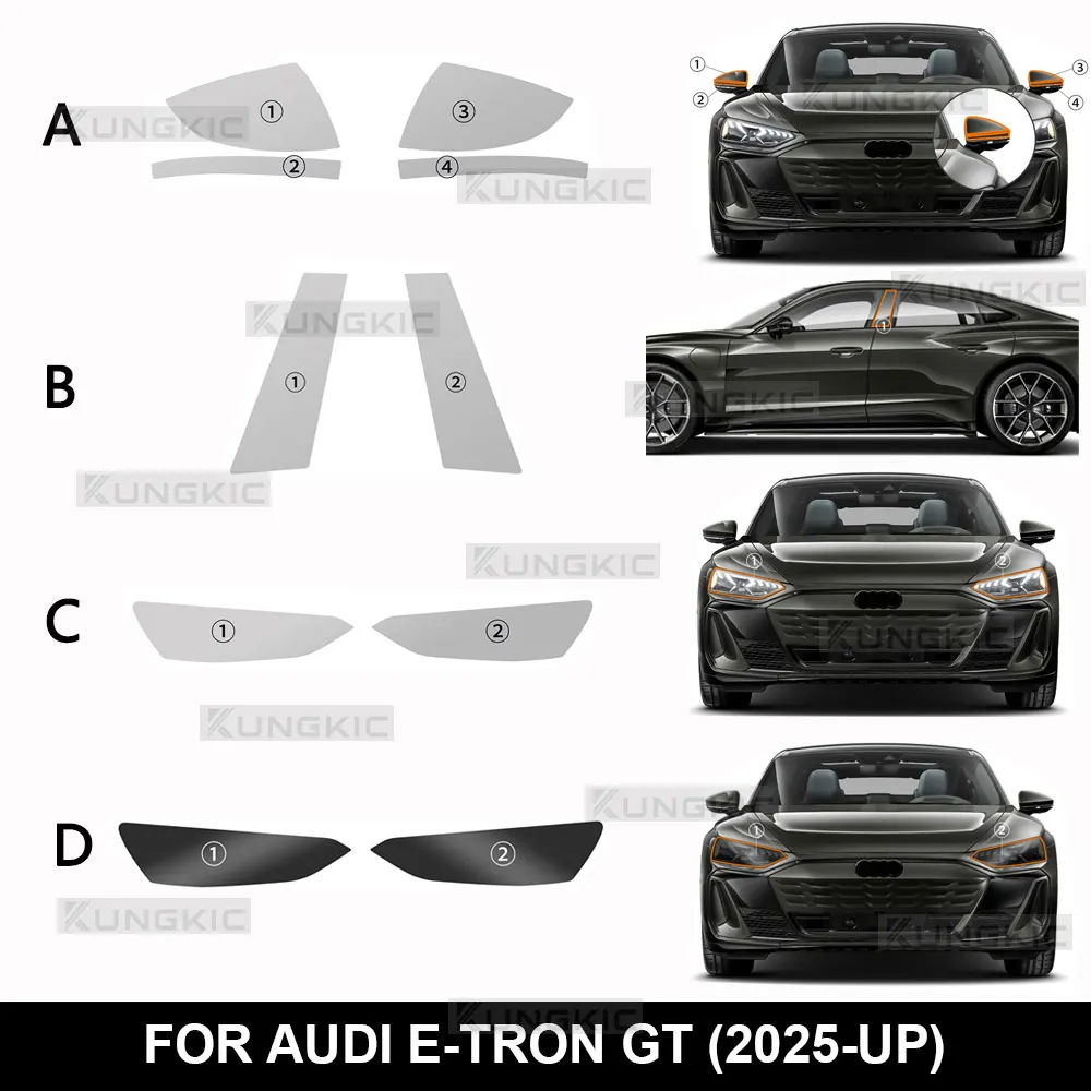 

Защитная пленка из ТПУ для AUDI E-TRON GT 2025-UP, автомобильная фара заднего вида, стойки B, прозрачная дымчатая прозрачная наклейка против царапин