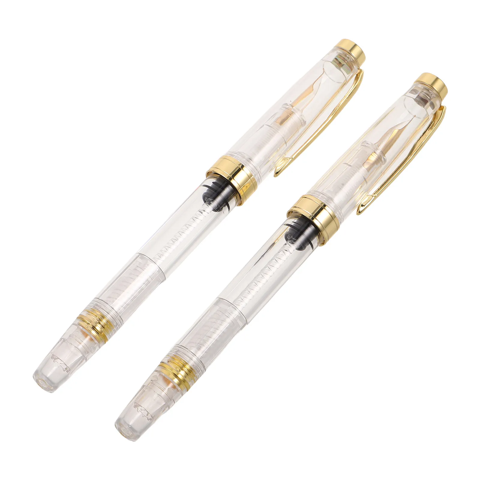 

2Pcs Piston Filling Fountain Pen Large Capacity Transparent Fine Nib Refillable Pen Office Stationery Teacher Writing Drawing
