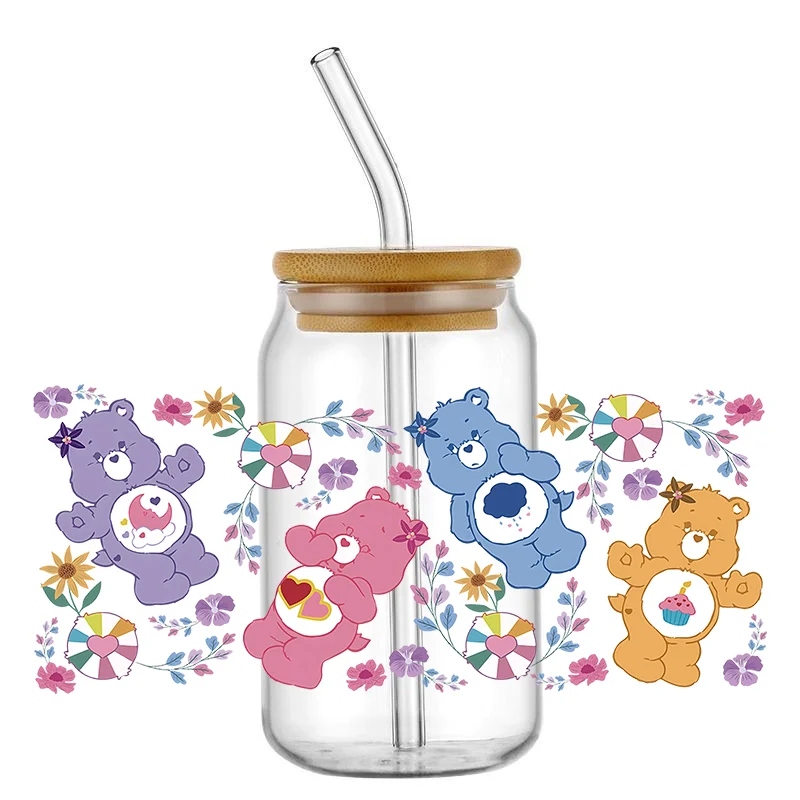 Cartoon Cute Bear 16OZ UV DTF Cup Wrap Transfer Sticker Custom Label DIY Waterproof Logo For Libbey Glass Can