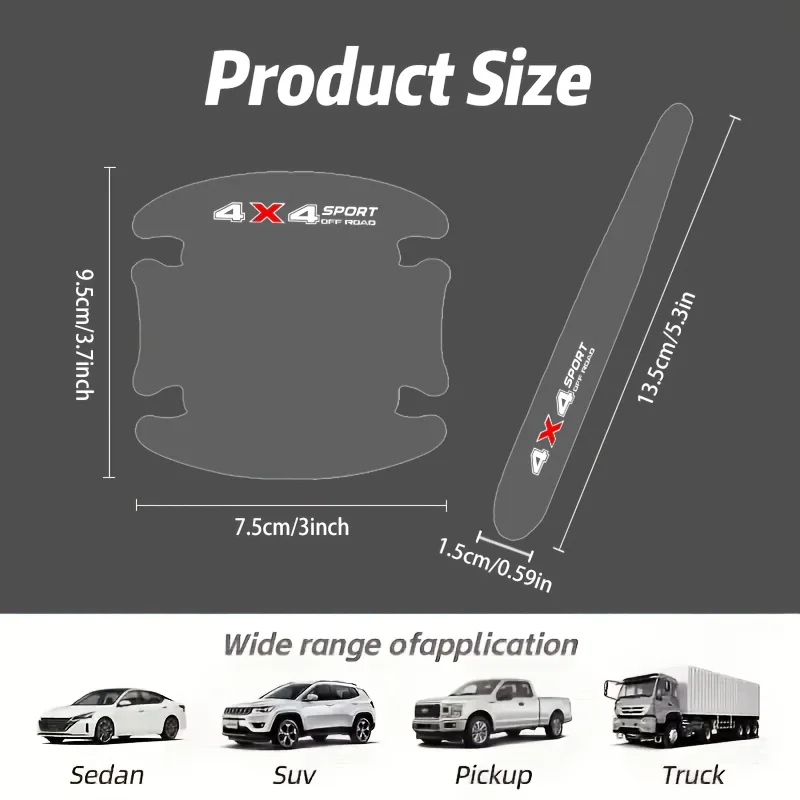 8Pcs/Set 4X4 Off-Road Sport Clear Door Cup & Handle Stickers, Waterproof Anti-Scratch PVC Car Decals