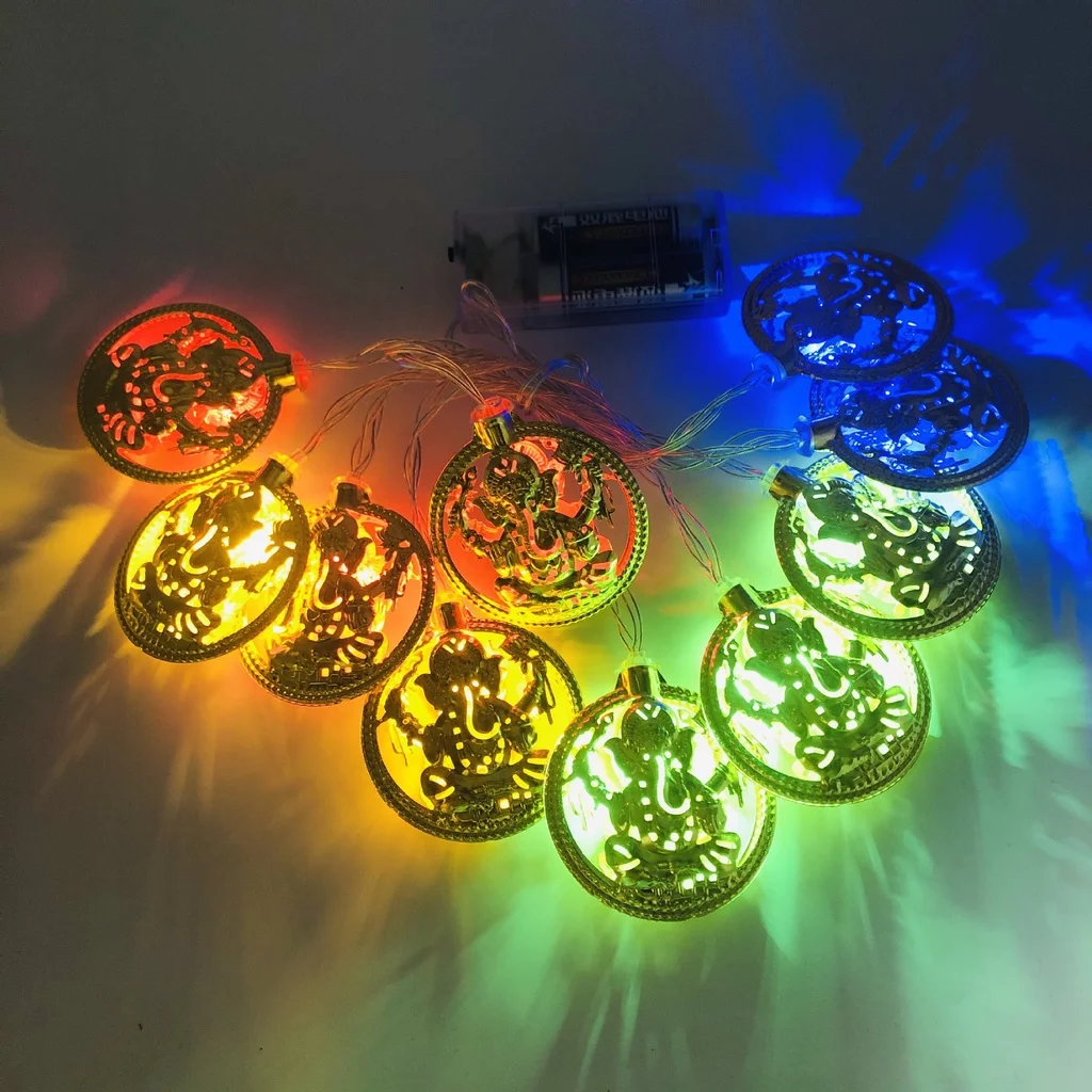 60/120pcs LED AUM OM Swastika Lakshmi Ganesha Indian Diwali Light Deepavali Decorative Festival Lantern Diya String Lights Lamp