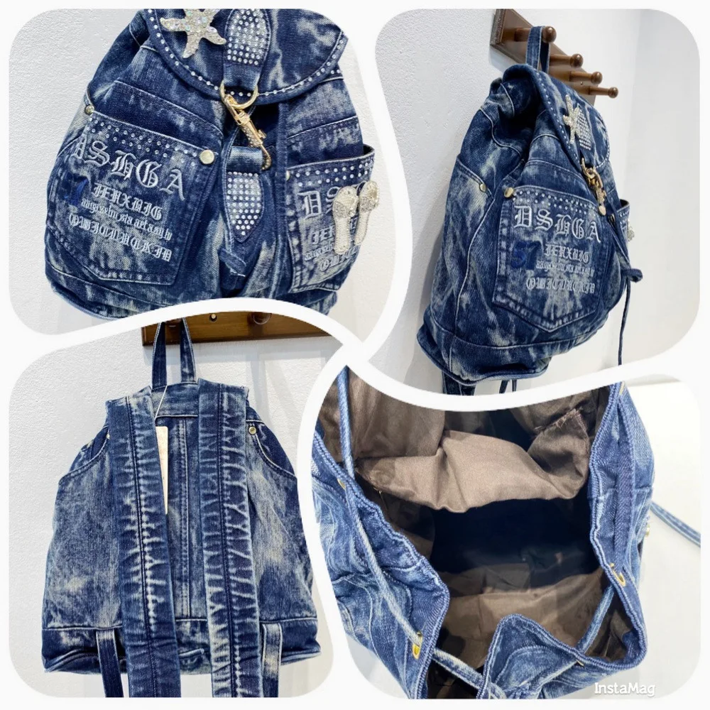 iPinee Luxury Denim Women Backpack High Quality Anti Theft Backpacks Female Casual Back Pack Bag Girls Designer Travel Backpack