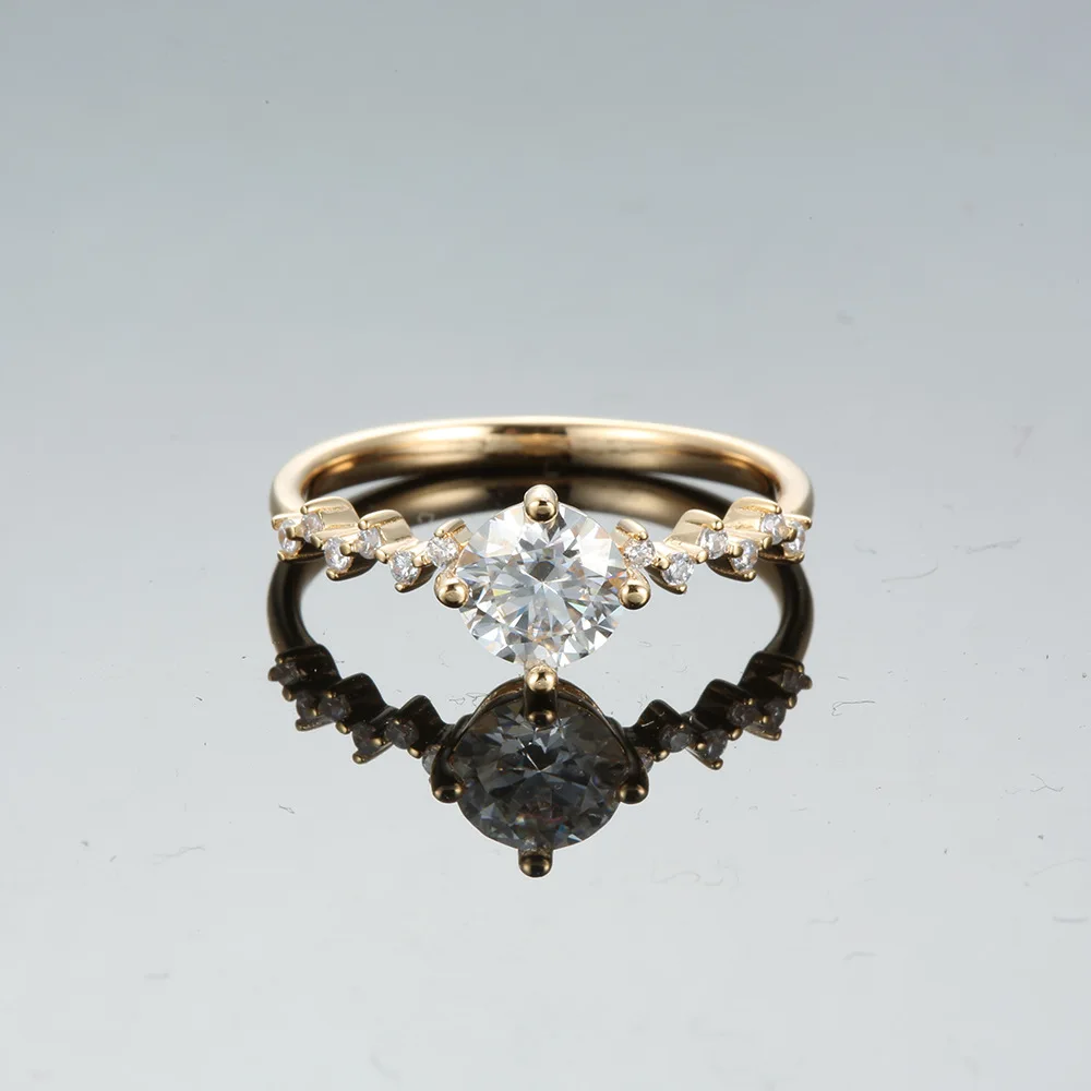 

Кольцо с инкрустацией муассанитом, женское кольцо из 18-каратного золота, корона принцессы с шестью когтями, платина цвета шампанского, ювелирные изделия с бриллиантами PT950