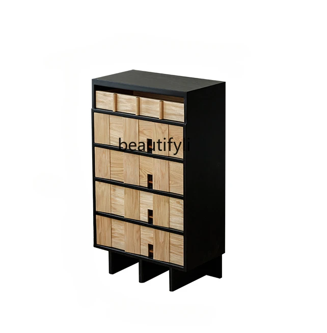 

Nordic Two Colors Chest of Drawers Simple Solid Wood Storage Bedroom Bed Front Cabinet Drawer Large Capacity Locker