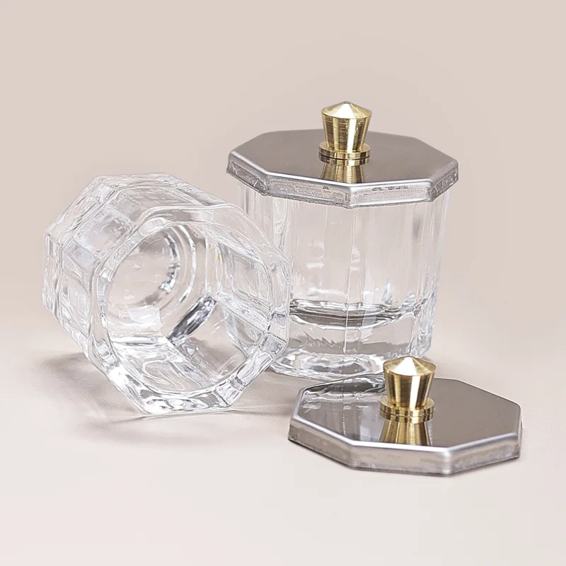 1 szt. Manicure małe ośmiokątne kryształowe kubki bez pokrywek Mini akrylowy kubek na paznokcie specjalny kubek na płyn do robienia kryształowych paznokci