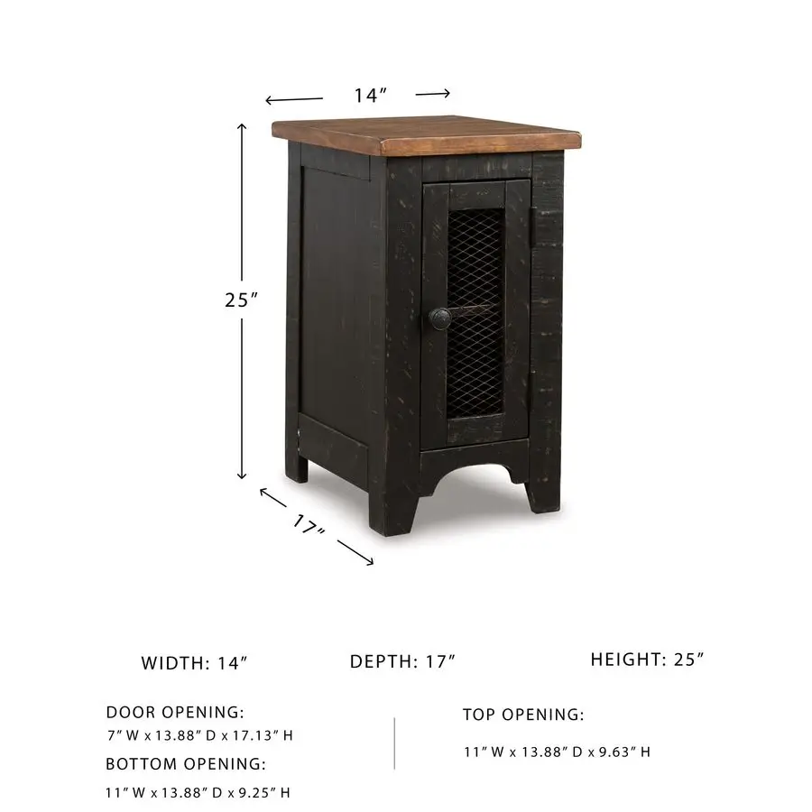 Valebeck Rustic Farmhouse Chair Side End Table with Cabinet Door, Distressed Black