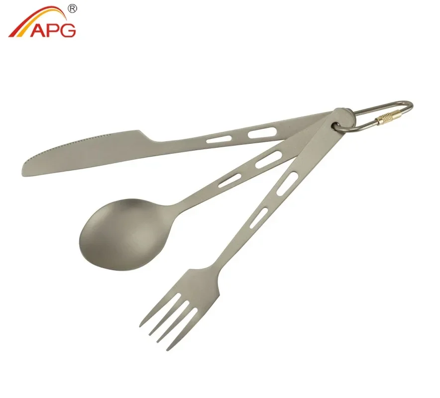 

APG Portable 3 pcs Titanium Cutlery Knife Fork Spoon Camping Picnic Tableware Lightweight Cookware Kit