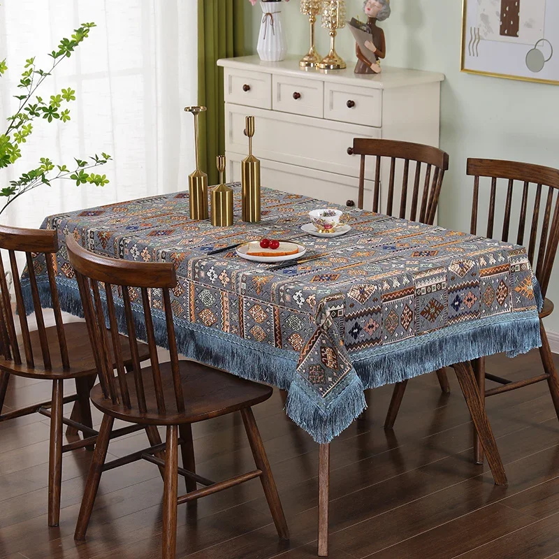 American Style Chenille Tablecloth Retro Ethnic Minority Style Embroidery Rectangular Table Clothes Geometry Classical Deskcover