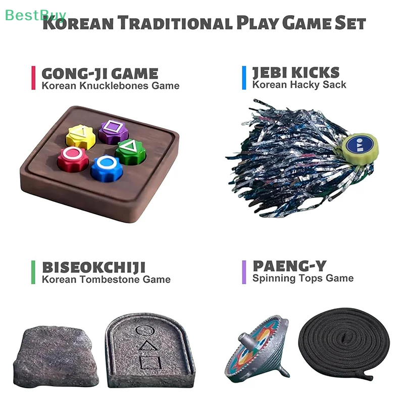 New Korean Folk Game Set (Korean Traditional Play Game)- Jebi Chagi, Gong-gi, Biseokchigi, Paeng-y, DDAKJI, Family Travel Games