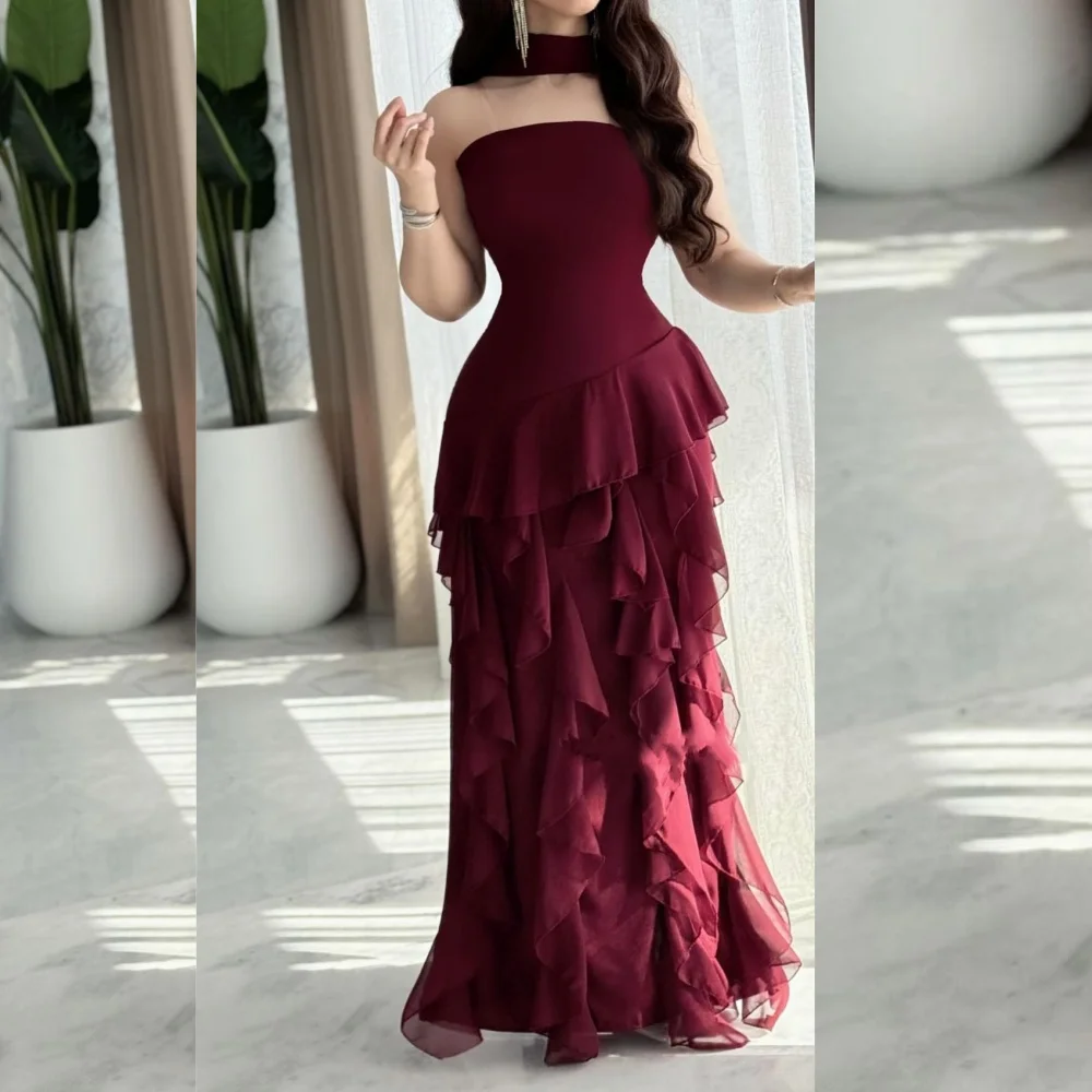 

Customized Elegant Chiffon Pleat Ruffle Trumpet Strapless Long Dresses Bespoke Occasion Homecoming Formal