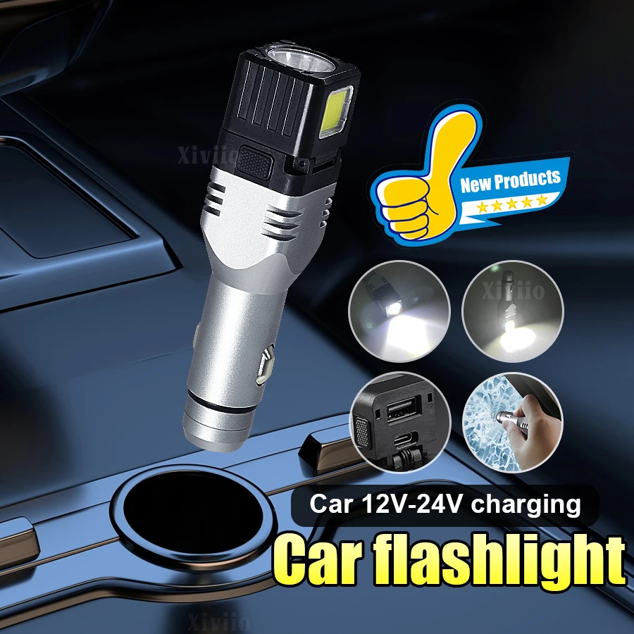

2025 Latest Multi-function Flashlight Mini LED Flashlight with COB Side Light and Rear Window Breaker Car Charging Mini Torch